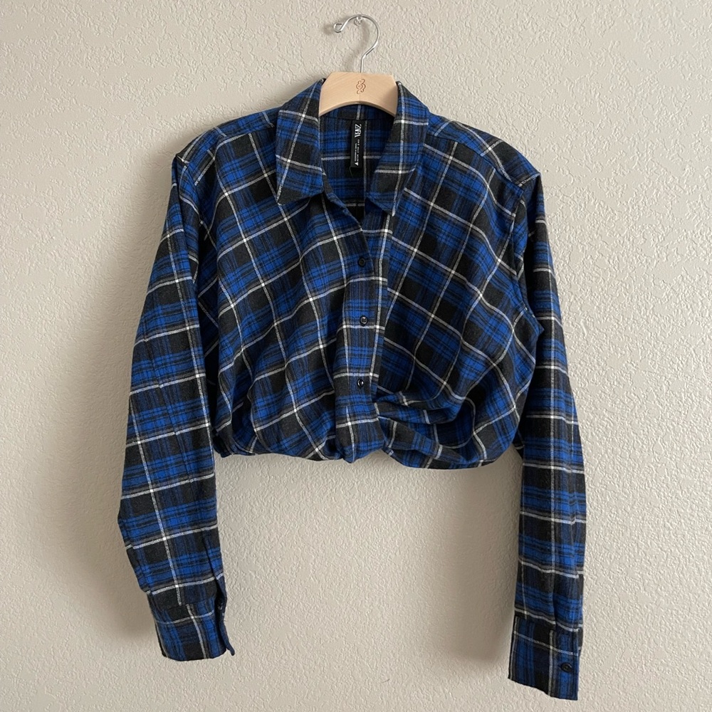 NWT ZARA Women Plaid Crop Flannel Shirt